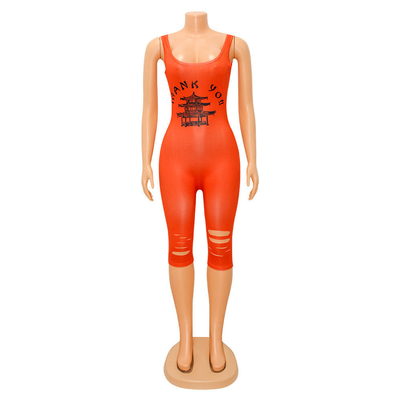 Summer Clothing Sports Printed Hollow-out Ripped for Romper