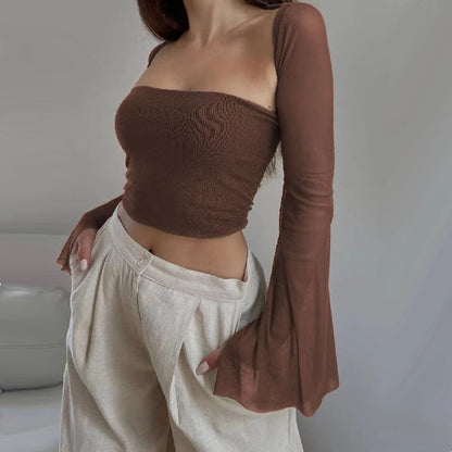 Fall Clothing Two Piece Set Slim Tube Top Waistcoat Long Sleeve Top