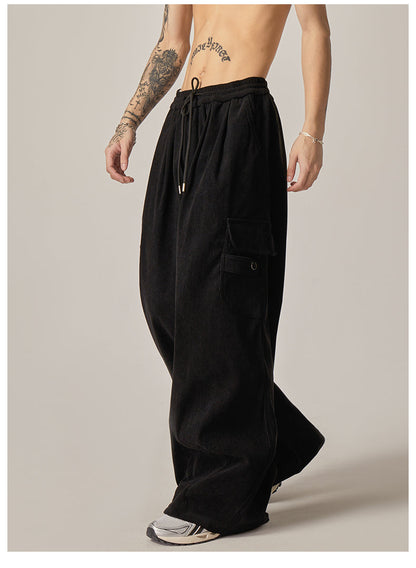Black Baggy Drawstring Cargo Pants