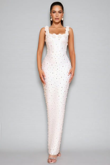 Maba White 3d Maxi Dress