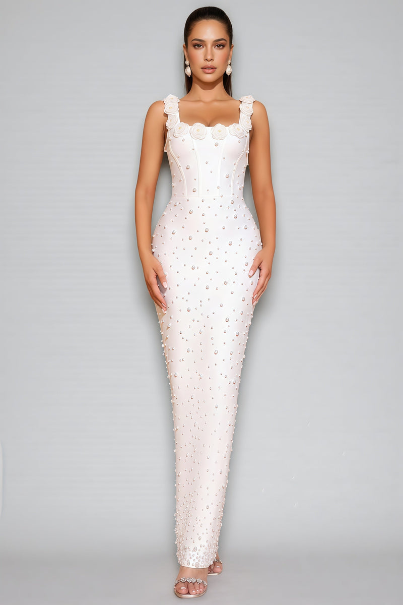 Maba White 3d Maxi Dress