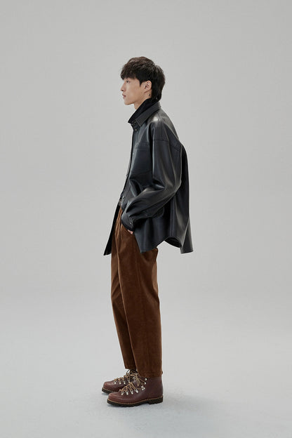 Wide Waist Tab Double-pleated Relaxed Cropped Pants