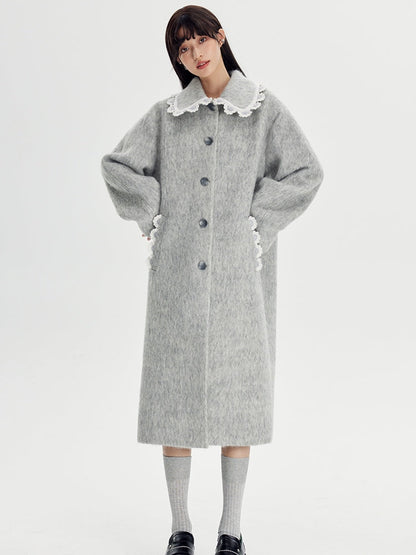 Wool Coat With Lace Lapel