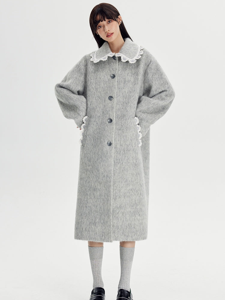 Wool Coat With Lace Lapel