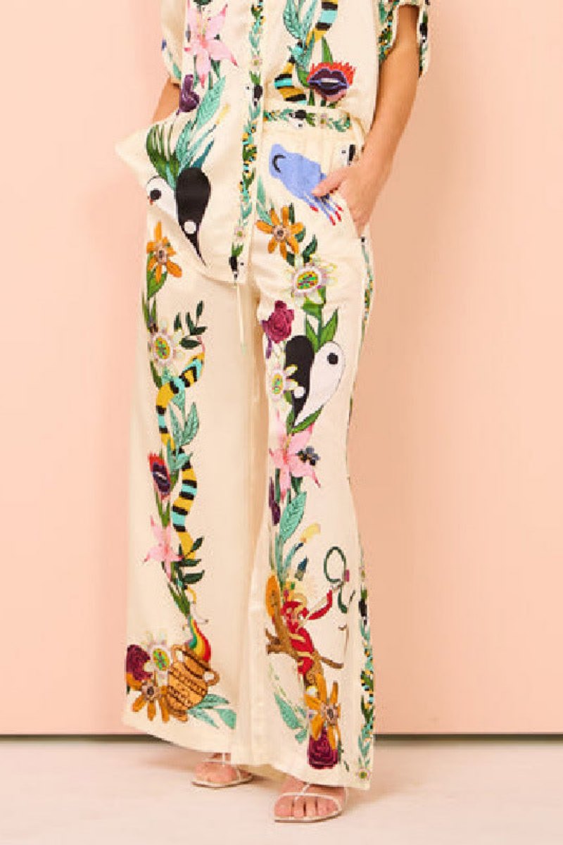 Natureza Printed Satin Shirt & Pants Set