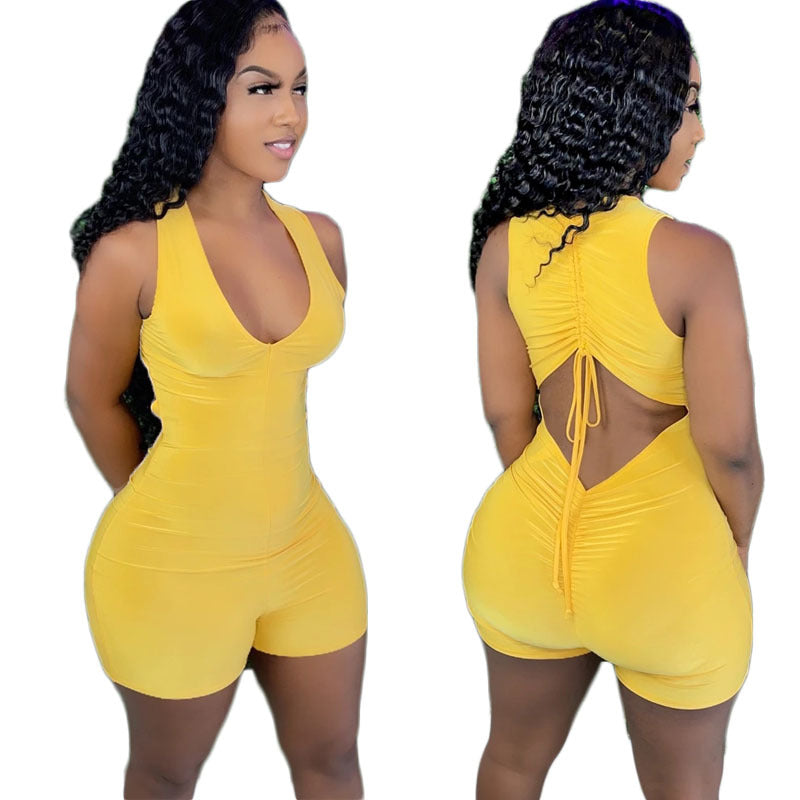 Clothing Vest Sleeveless Pleated Shorts Jumpsuit