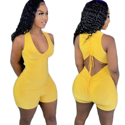 Clothing Vest Sleeveless Pleated Shorts Jumpsuit
