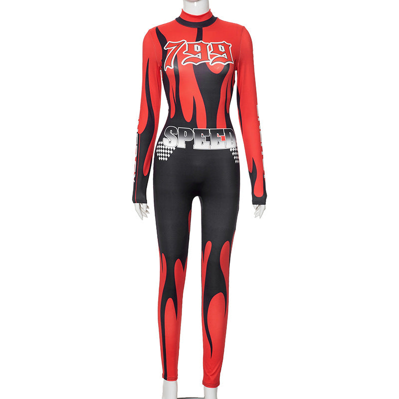 High Waist Jumpsuit Printed Hip Lifting Pants for