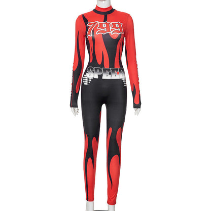 High Waist Jumpsuit Printed Hip Lifting Pants for