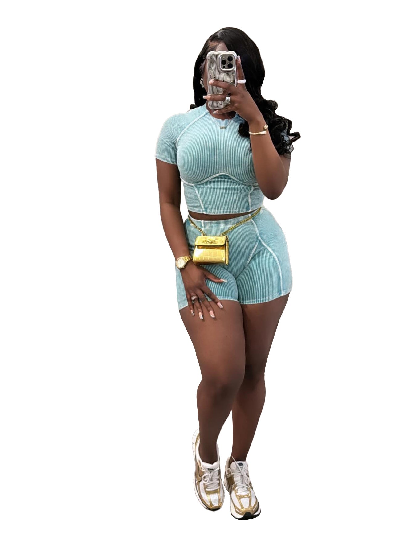 Clothing Thread Washed Faded Distressed Two Piece Shorts Set