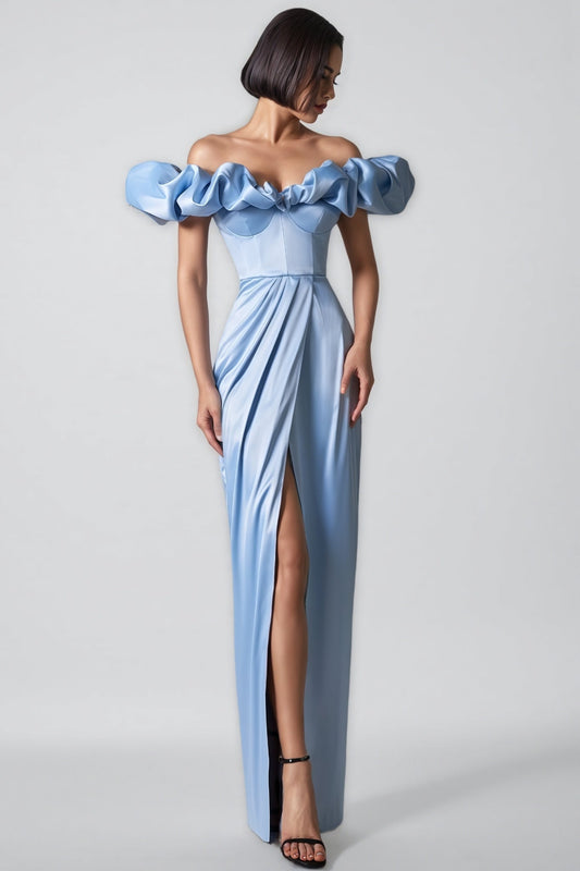 Ardend Off-shoulder Ruffle Split Maxi Dress
