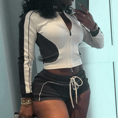 Clothing Autumn Sports Tight Hooded Long Sleeve Super Short Shorts Suit