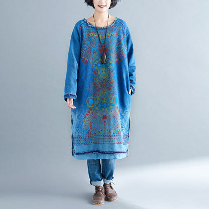 Personality Sweater Art Round Neck Mid Length Purple Gradient Dress