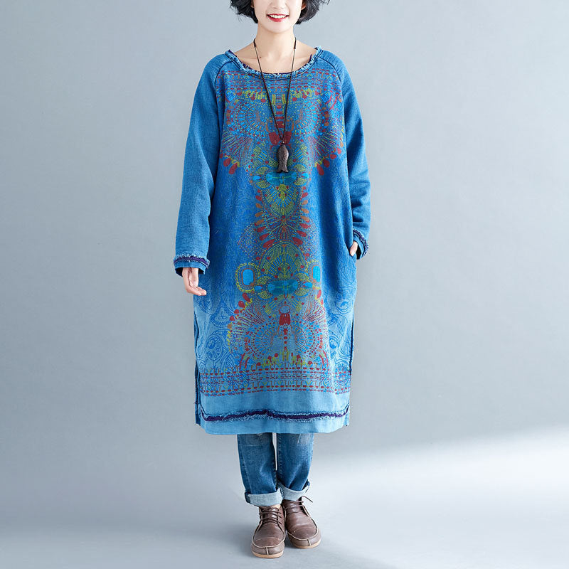 Personality Sweater Art Round Neck Mid Length Purple Gradient Dress