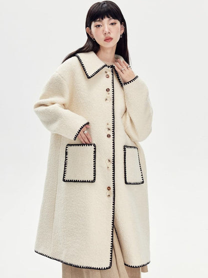 Embroidered Wool Lapel Coat