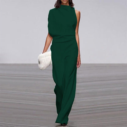 Pants Color One Shoulder Pile Collar Jumpsuit Popular Dress Trousers