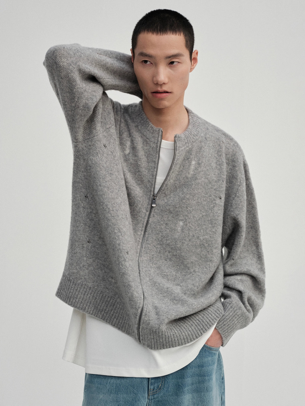 Irregular Distressed Open-knit Cardigan/vest