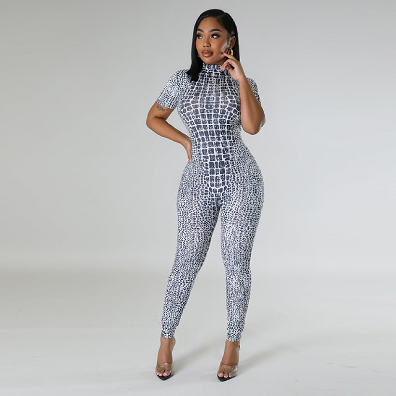 Trousers Printed Tight Short Sleeved Jumpsuit