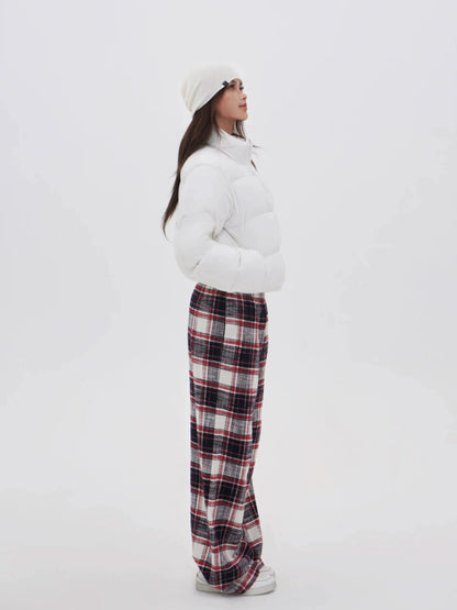Red Plaid Wide-leg Floor-length Pants