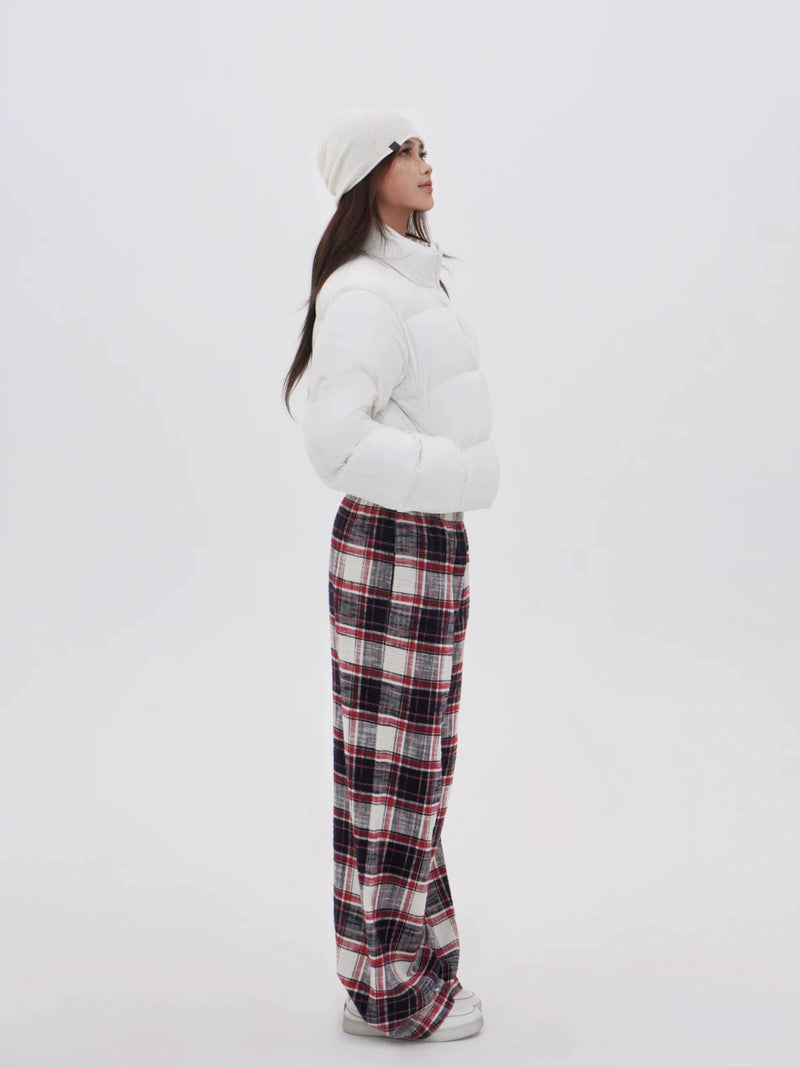 Red Plaid Wide-leg Floor-length Pants