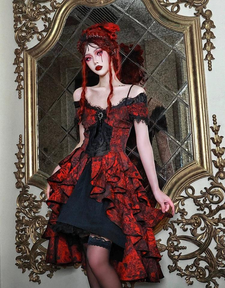 Gothic Victorian-inspired Off-shoulder Layered Dress