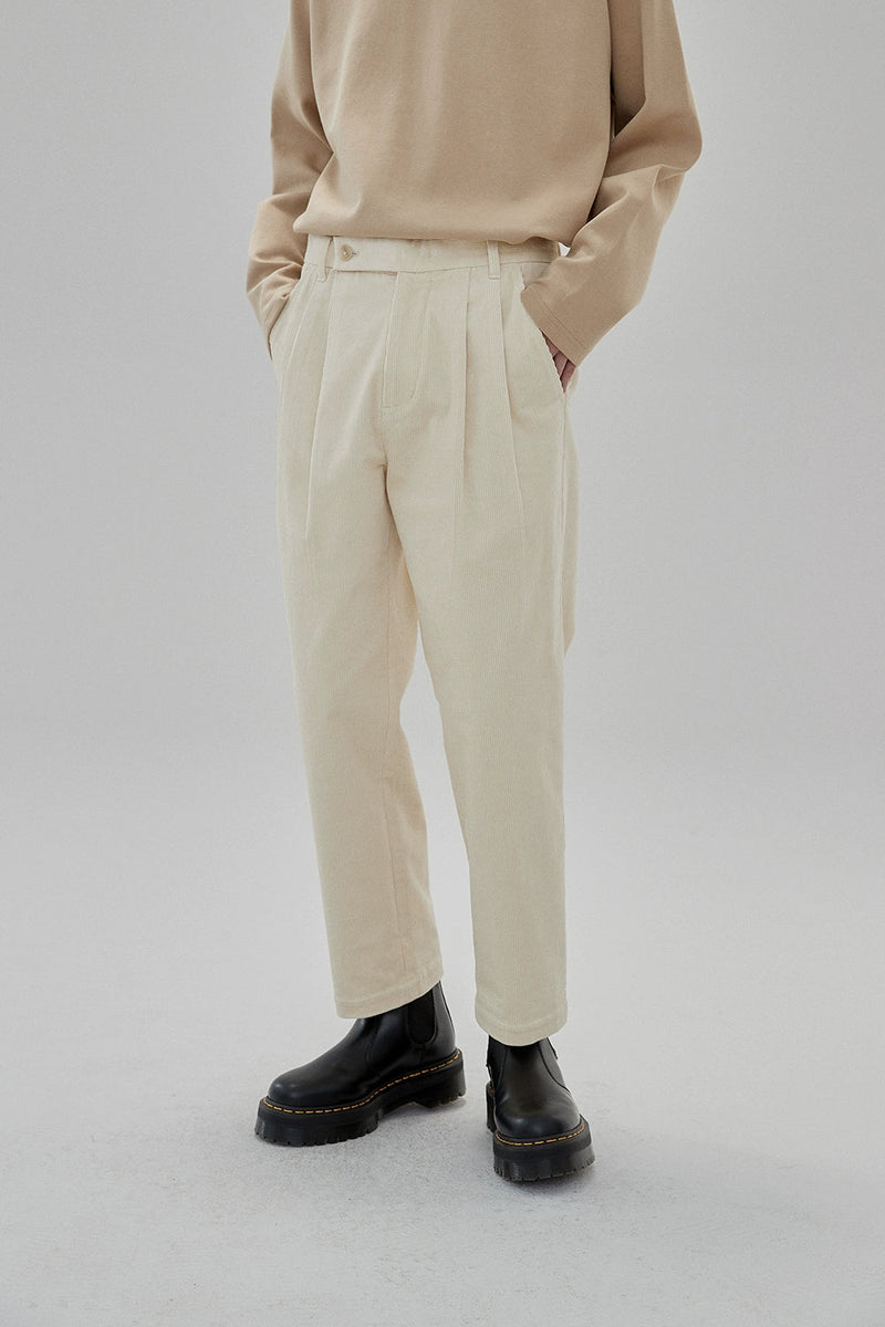 Wide Waist Tab Double-pleated Relaxed Cropped Pants