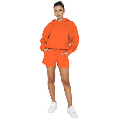 Autumn Winter Color Pullover Hooded Long Sleeves Sweaters Clothing Shorts Suit