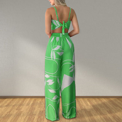 Clothing Summer Tube Top Lace Up Loose Wide Leg Pants Printing Set