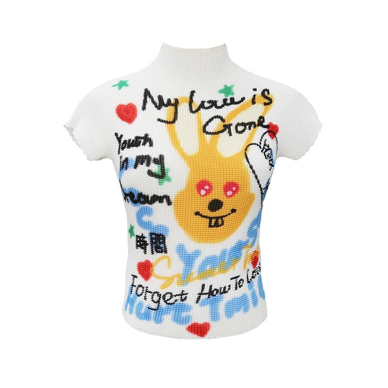 Graphic Print Cropped T-shirt With Abstract Art Design