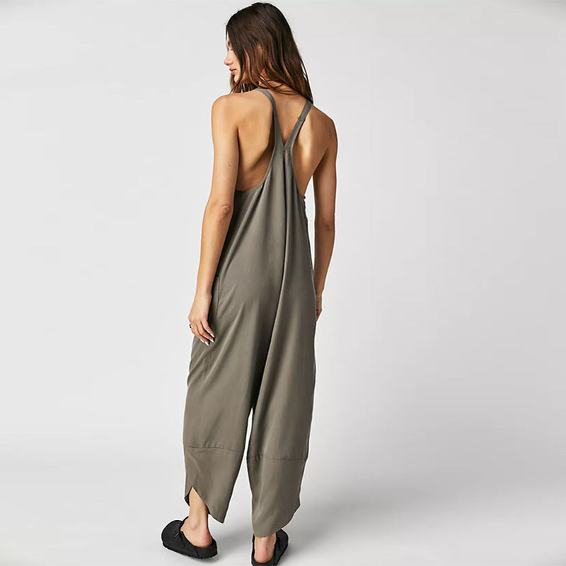 Clothing Pocket Jumpsuit Color Bib Suspender Jumpsuit