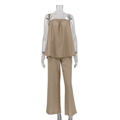 Clothing Puffy Camisole Wide Leg Pants Suit Summer Two Piece Suit