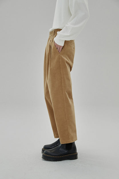 Wide Waist Tab Double-pleated Relaxed Cropped Pants