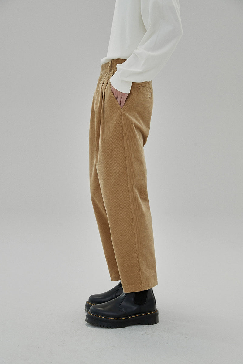 Wide Waist Tab Double-pleated Relaxed Cropped Pants