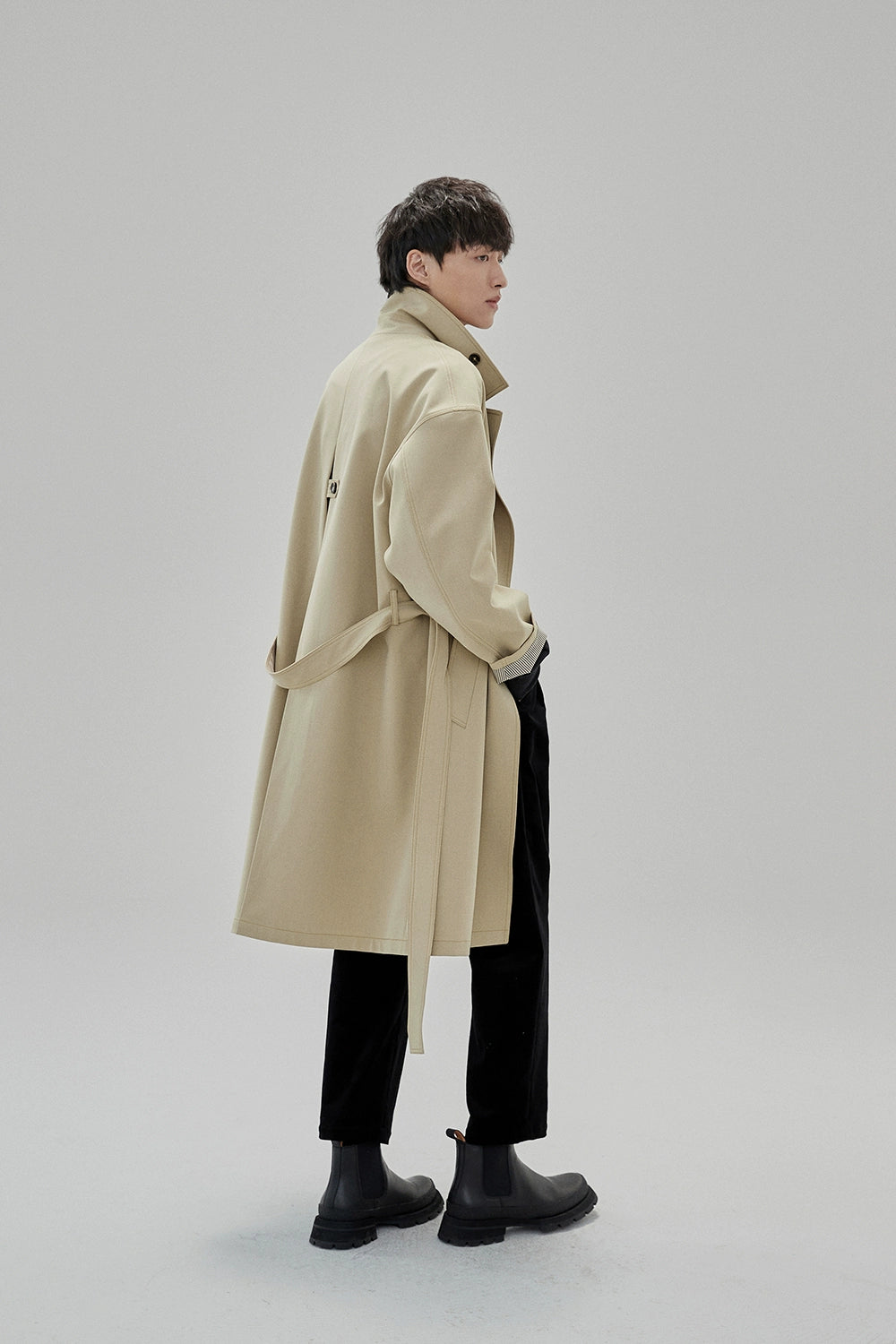 Wide Waist Tab Double-pleated Relaxed Cropped Pants