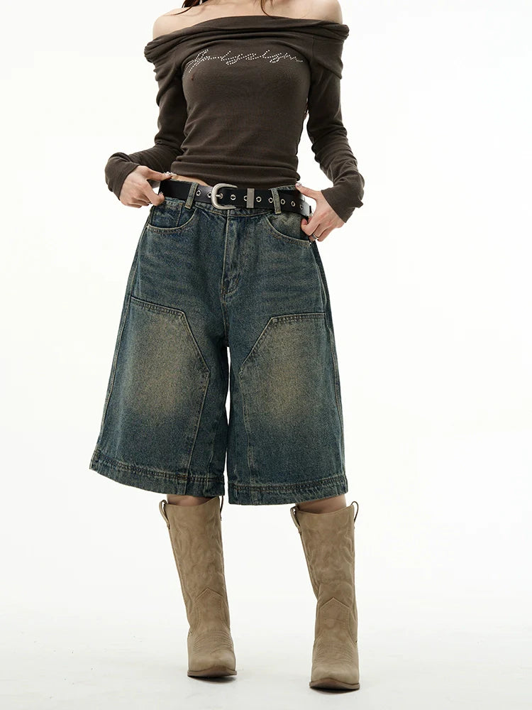Relaxed Fit Wide-leg Denim Shorts