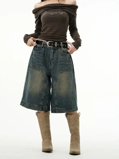 Relaxed Fit Wide-leg Denim Shorts