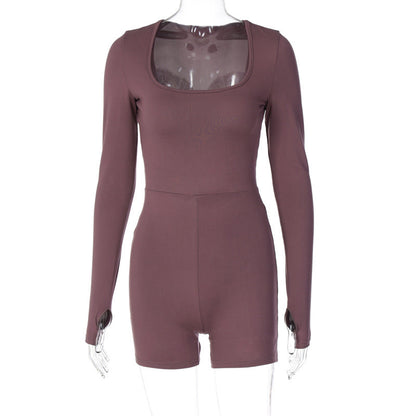 Clothing Autumn Winter Long Sleeve U Collar Hollow Out Cutout High Waist Hip Lifting Sport Yoga Jumpsuit