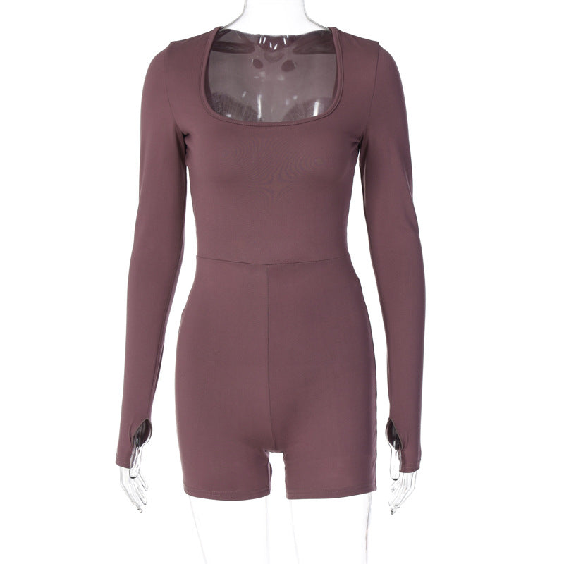 Clothing Autumn Winter Long Sleeve U Collar Hollow Out Cutout High Waist Hip Lifting Sport Yoga Jumpsuit