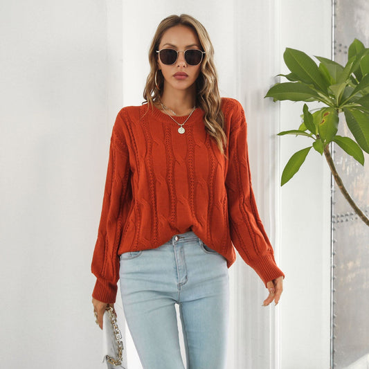 Twist Hollow Out Cutout Out Sweater Loose Autumn Winter Long Sleeved Knitwear Sweater