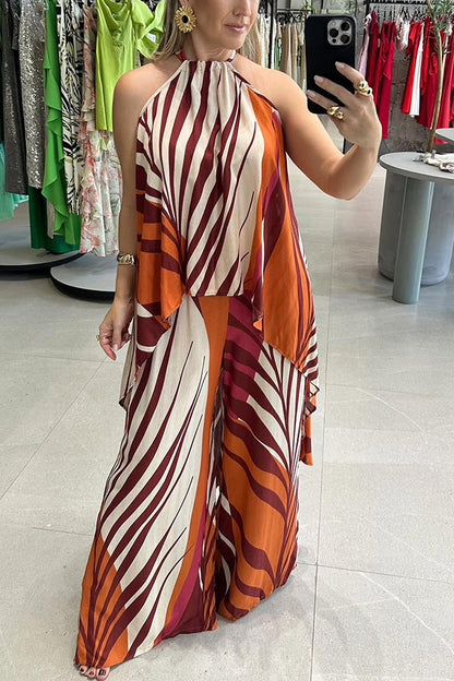 Summer Positioning Printed Long Sleeved Top Wide Leg Pants Two Piece Set Clothing