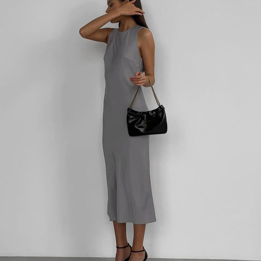 Neck Sleeveless Vest Dress Color Slim Fit Slimming Base Maxi Dress