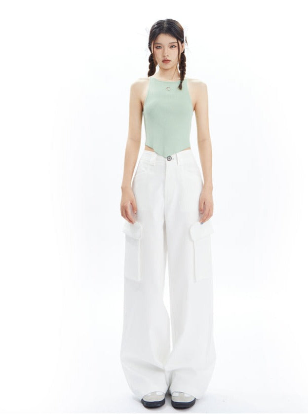 Wide-leg Cargo Pants in Khaki