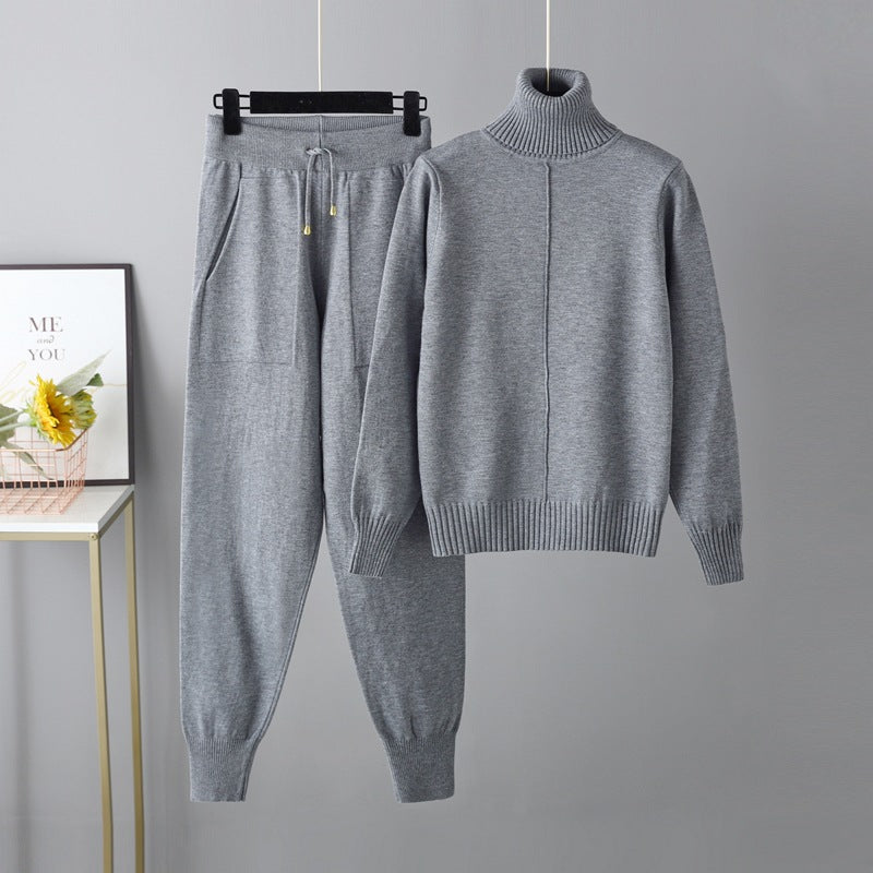 Set Autumn Winter Turtleneck Color Sweaters Two Piece Set