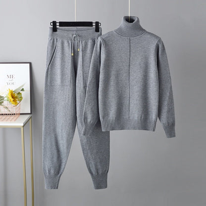 Set Autumn Winter Turtleneck Color Sweaters Two Piece Set