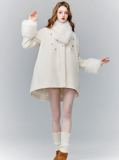 Luxe Faux Fur Trim Coat - Winter Jacket in Ivory and Black