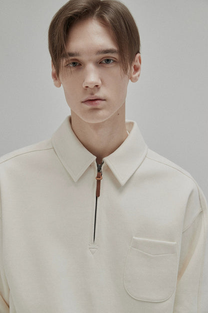 Half-zip Polo Collar Pocket Oversized Sweatshirt