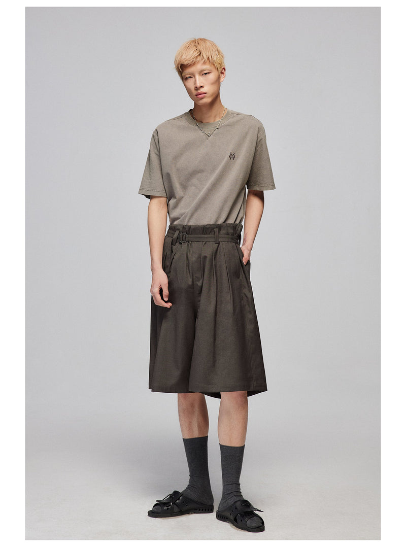 Pleated Bermuda Shorts With Belt