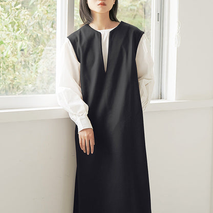 Real Shot Letian Autumn Winter 4 Color Woolen Coat V Neck Color Sleeveless Waistcoat Dress Outer Wear