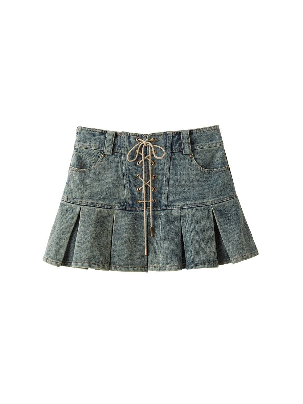 High Waist Pleated Skirt With Lace-up Detail