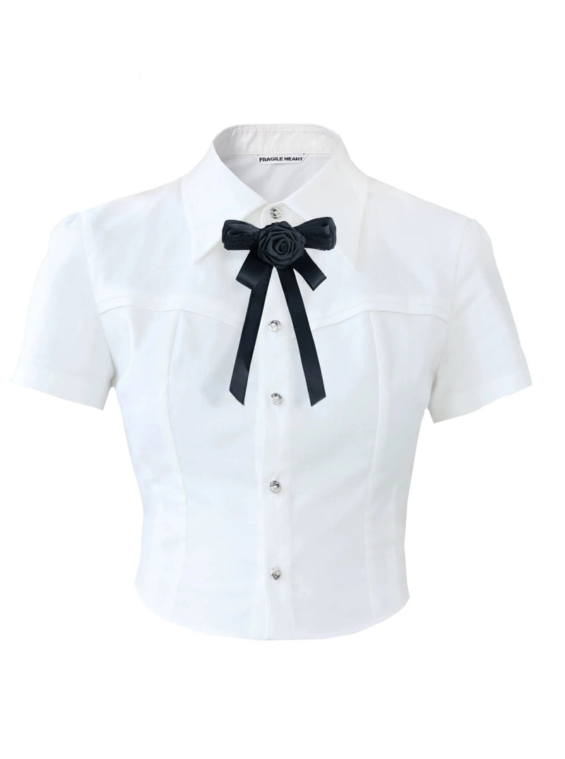 Monochrome Elegance Set: High-waisted Corset Shorts With Cropped Bow-tie Shirt